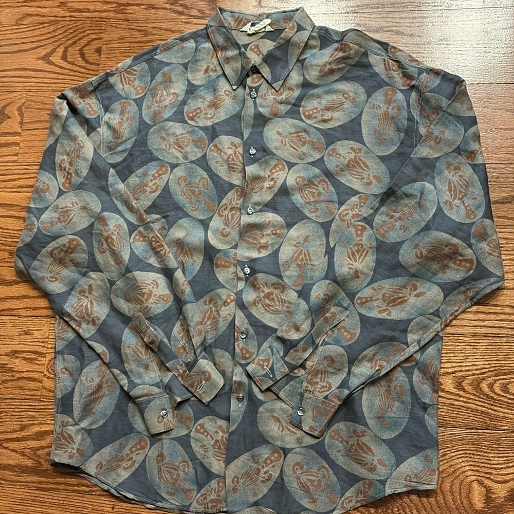Mabitex ITALIAN made men’s linen button downs shirt casual abstract birds L